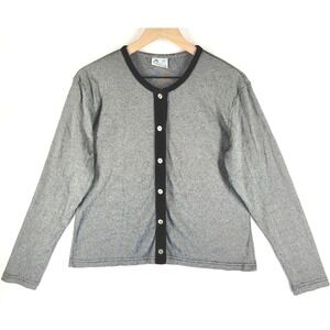 Vintage 80s Face2Face Cardigan Womens L Metallic Micro Stripe‎ Velvet Trim USA
